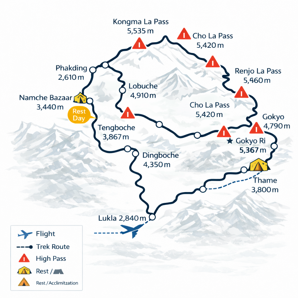Everest 3 Passes Trek Map